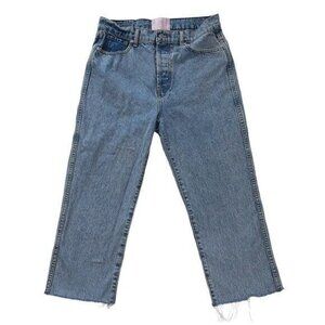 REVICE High Waist Straight Leg Raw Hem Cropped Jeans Size 31